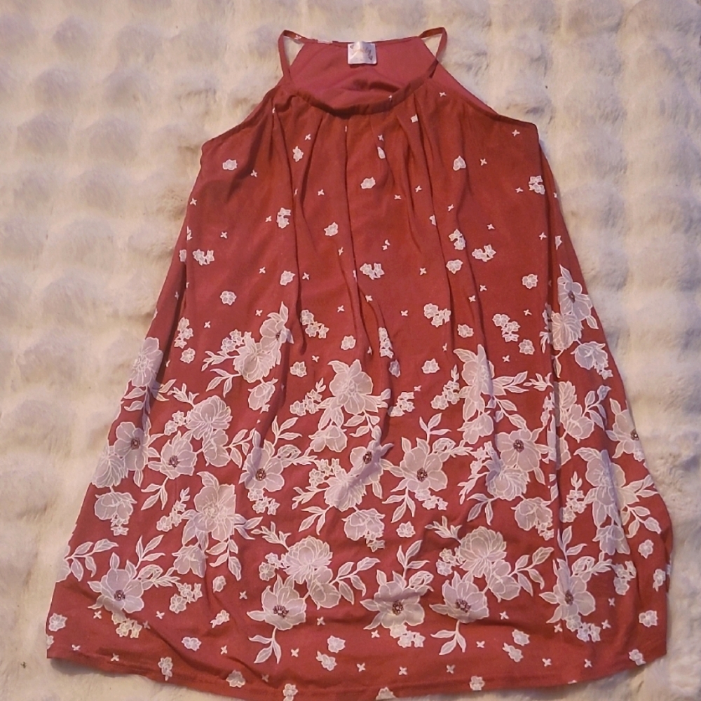 Floral Sleeveless Dress With  White Flowers